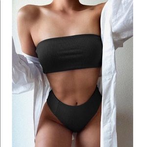 Bandeau high-waisted Crackle Fabric  Bikini